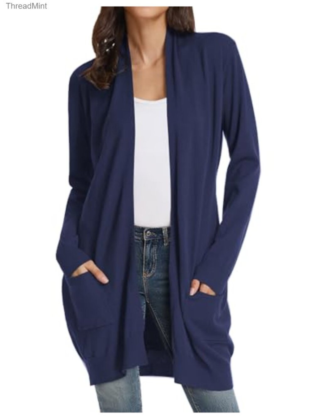 Long Open Front Knit Cardigan with Pockets Lightweight Sweater